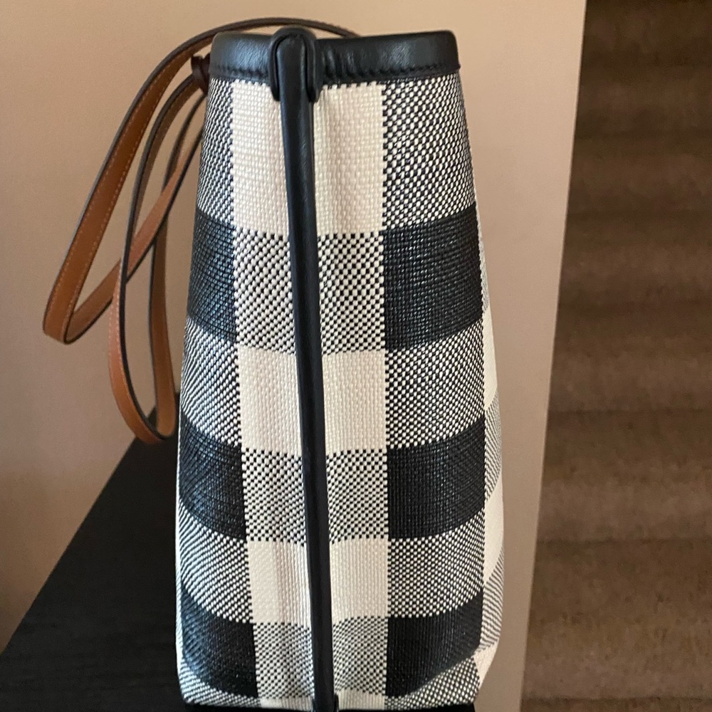 Tory Burch Plaid Gingham Tote with Tan Accents - Picture 5 of 9